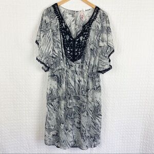 Three Hearts Pom Pom Fringe Snakeskin Print Dress